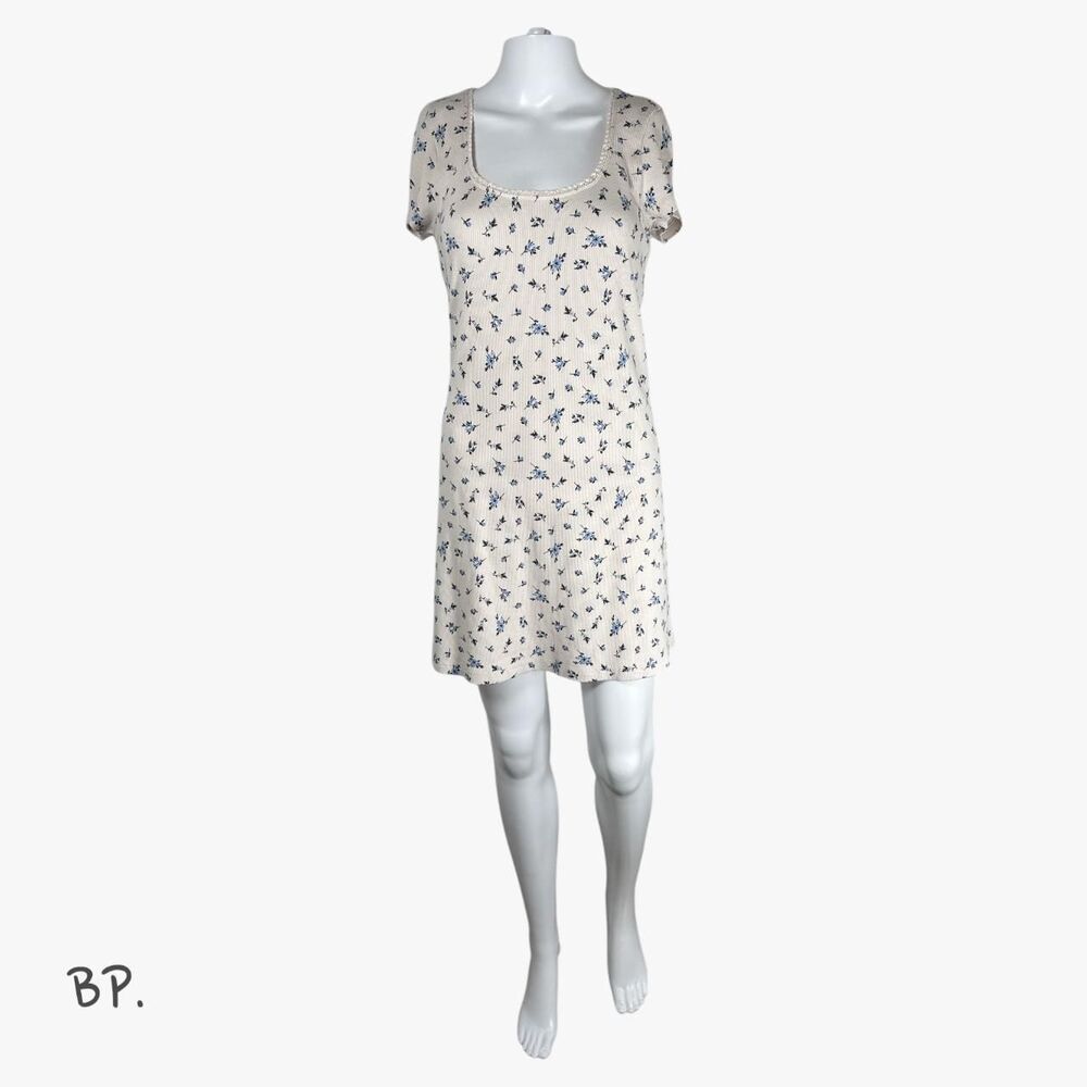 BP Ribbed Lace Midi Slip Dress in White Floral Size M Cottagecore Glam Casual